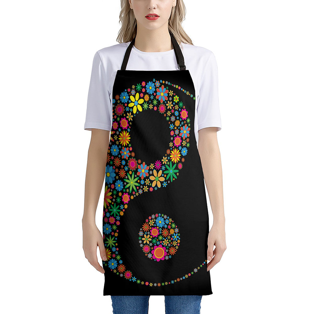 Colorful Flowers Yin Yang Print Apron