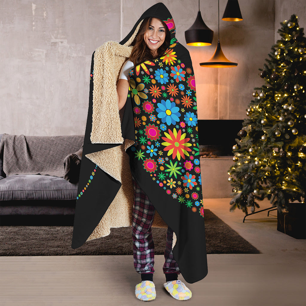 Colorful Flowers Yin Yang Print Hooded Blanket