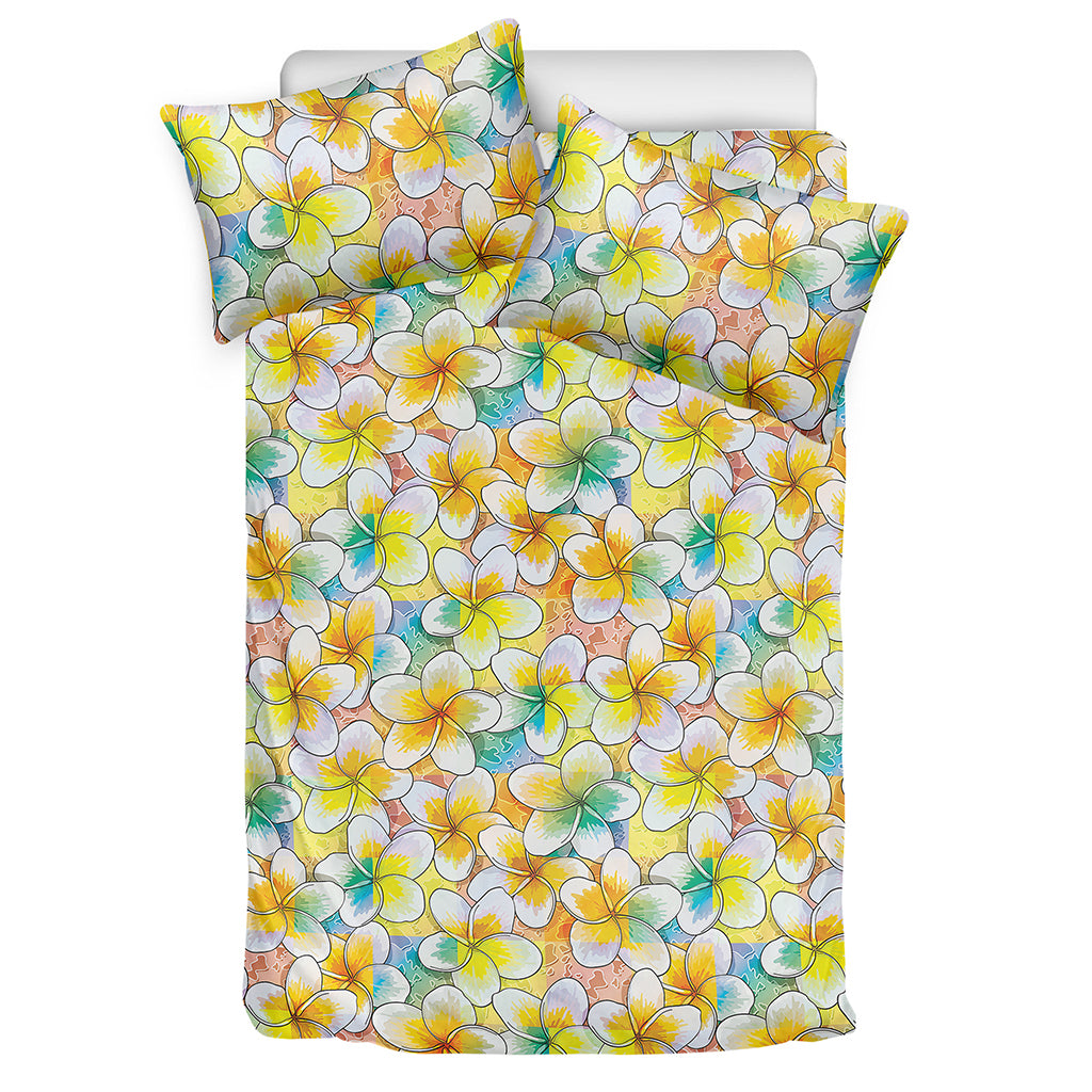 Colorful Frangipani Pattern Print Duvet Cover Bedding Set