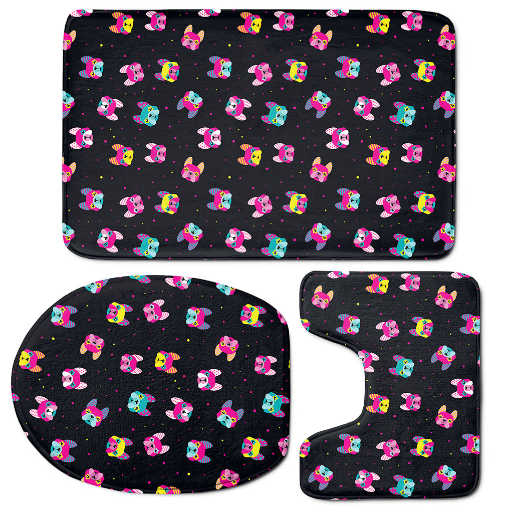 Colorful French Bulldog Print 3 Piece Bath Mat Set