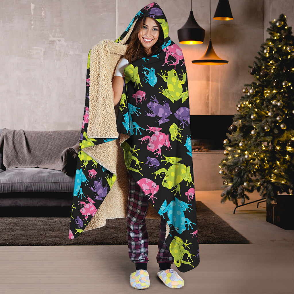 Colorful Frog Pattern Print Hooded Blanket