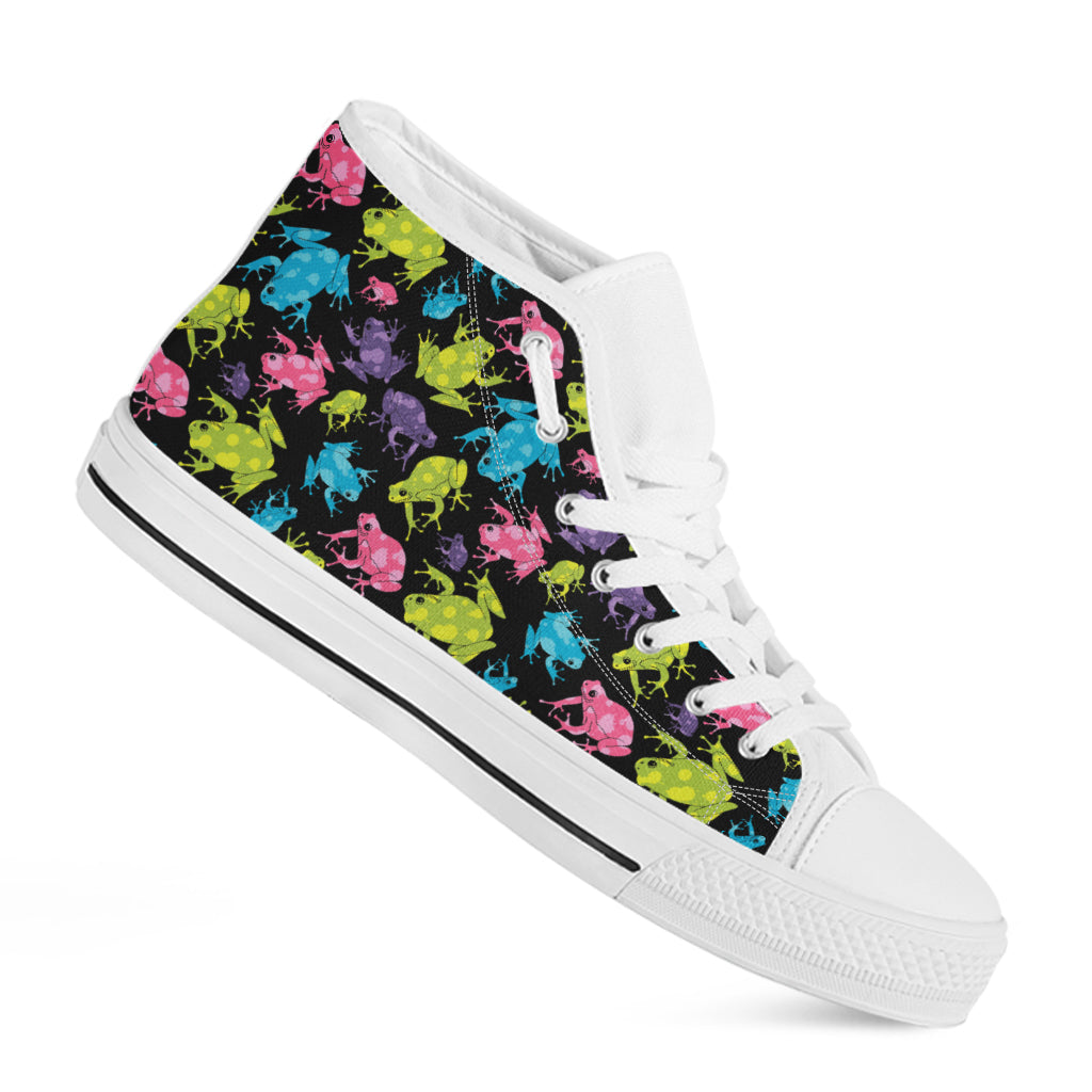 Colorful Frog Pattern Print White High Top Shoes