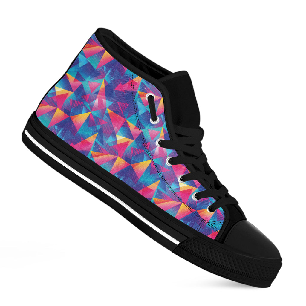 Colorful Geometric Mosaic Print Black High Top Shoes