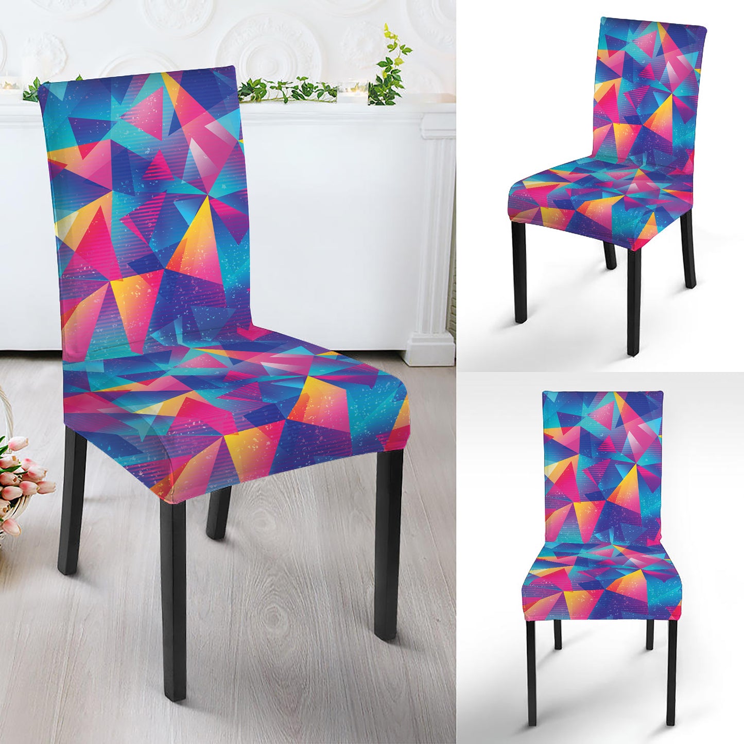 Colorful Geometric Mosaic Print Dining Chair Slipcover
