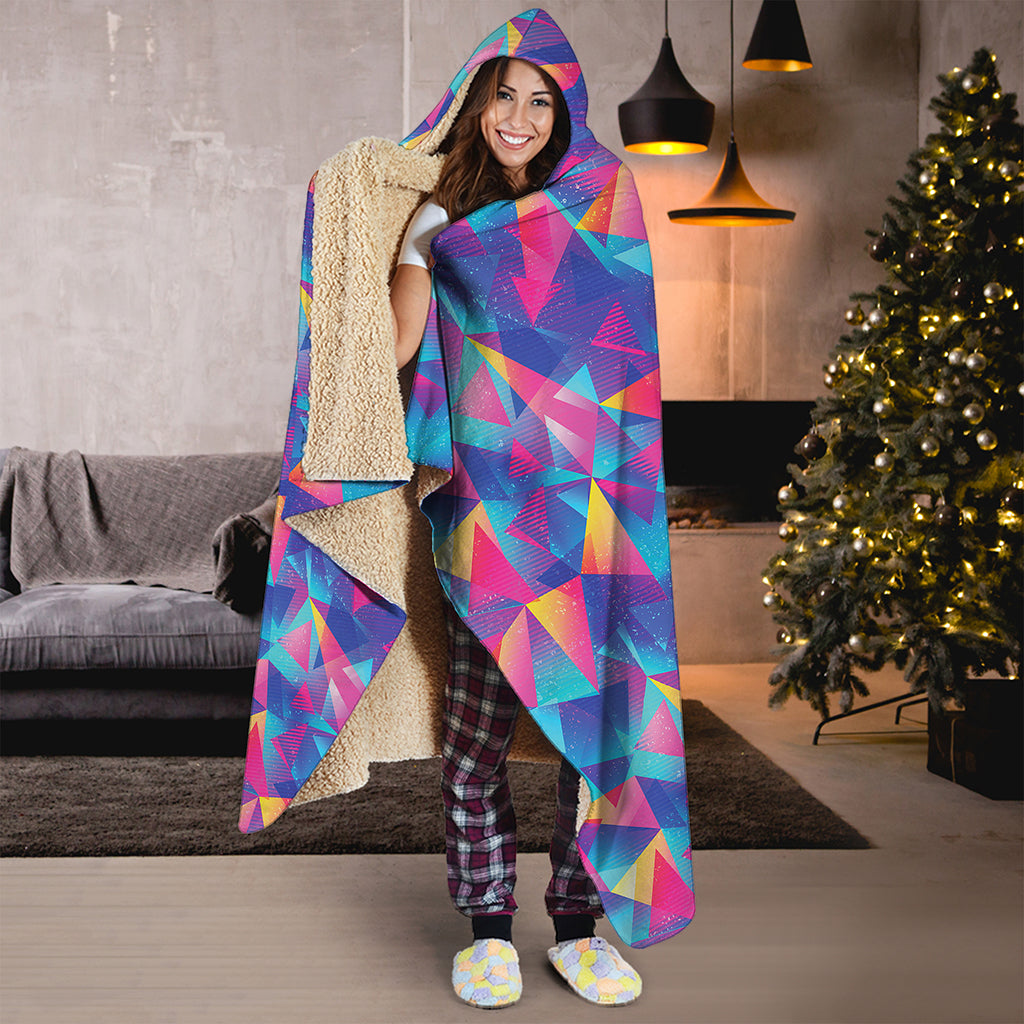 Colorful Geometric Mosaic Print Hooded Blanket