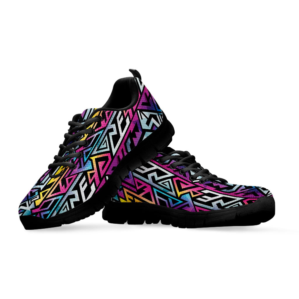 Colorful Geometric Tribal Pattern Print Black Sneakers