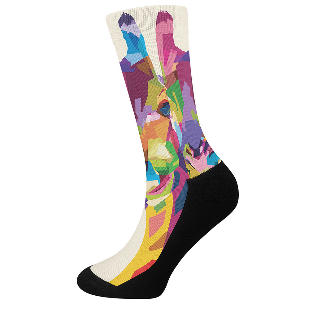 Colorful Giraffe Portrait Print Crew Socks