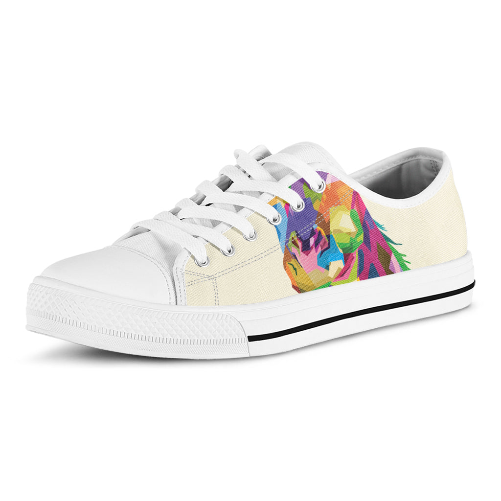 Colorful Giraffe Portrait Print White Low Top Shoes