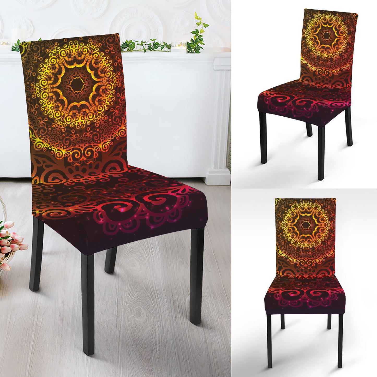 Colorful Gradient Mandala Print Dining Chair Slipcover