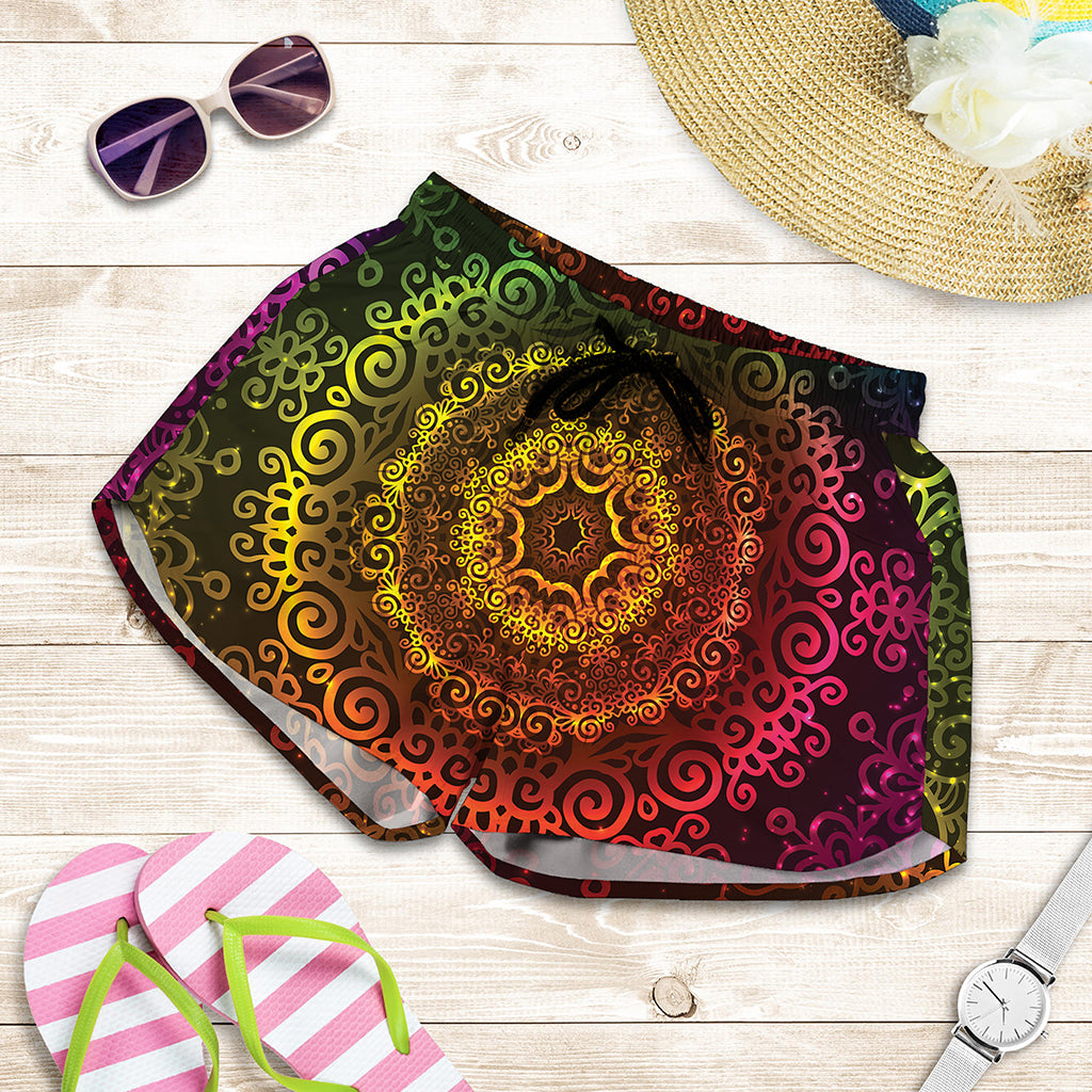 Colorful Gradient Mandala Print Women's Shorts