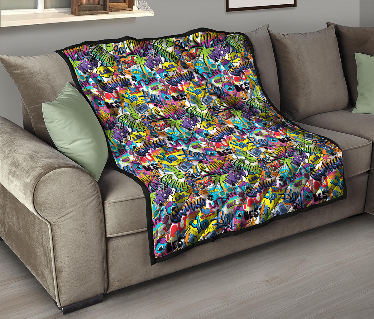 Colorful Graffiti Pattern Print Quilt