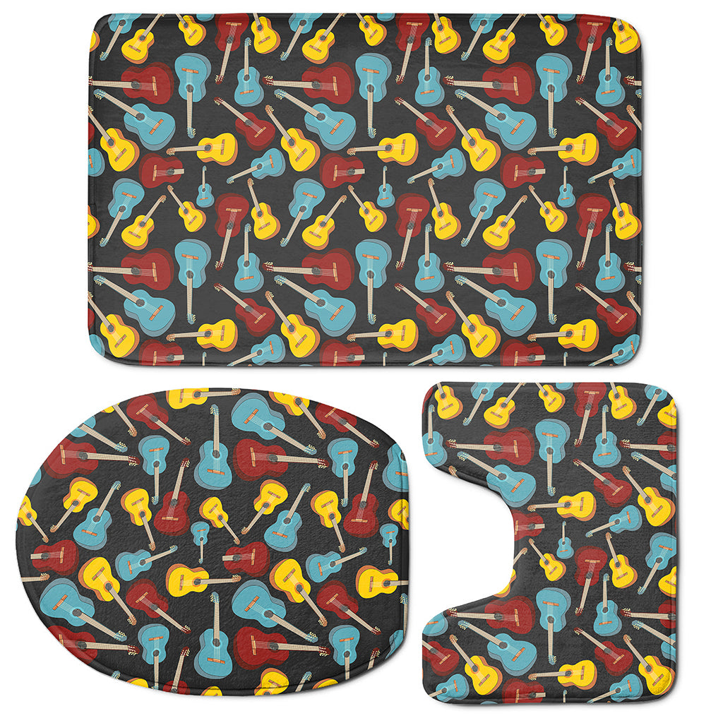 Colorful Guitar Pattern Print 3 Piece Bath Mat Set