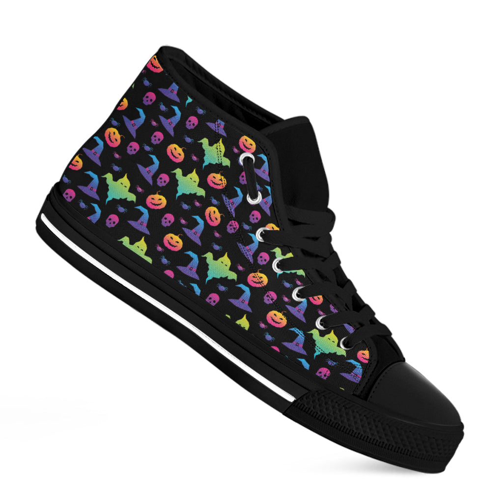 Colorful Halloween Party Pattern Print Black High Top Shoes