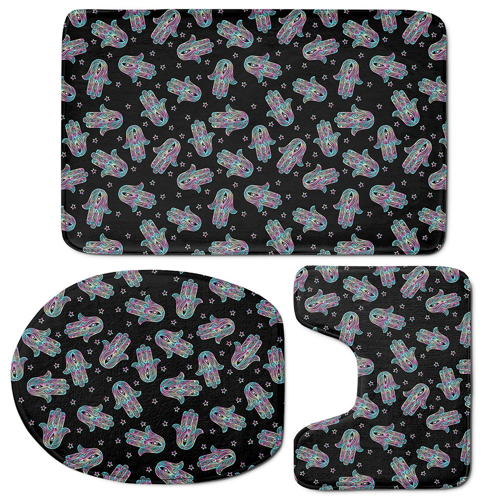 Colorful Hamsa Hand Print 3 Piece Bath Mat Set