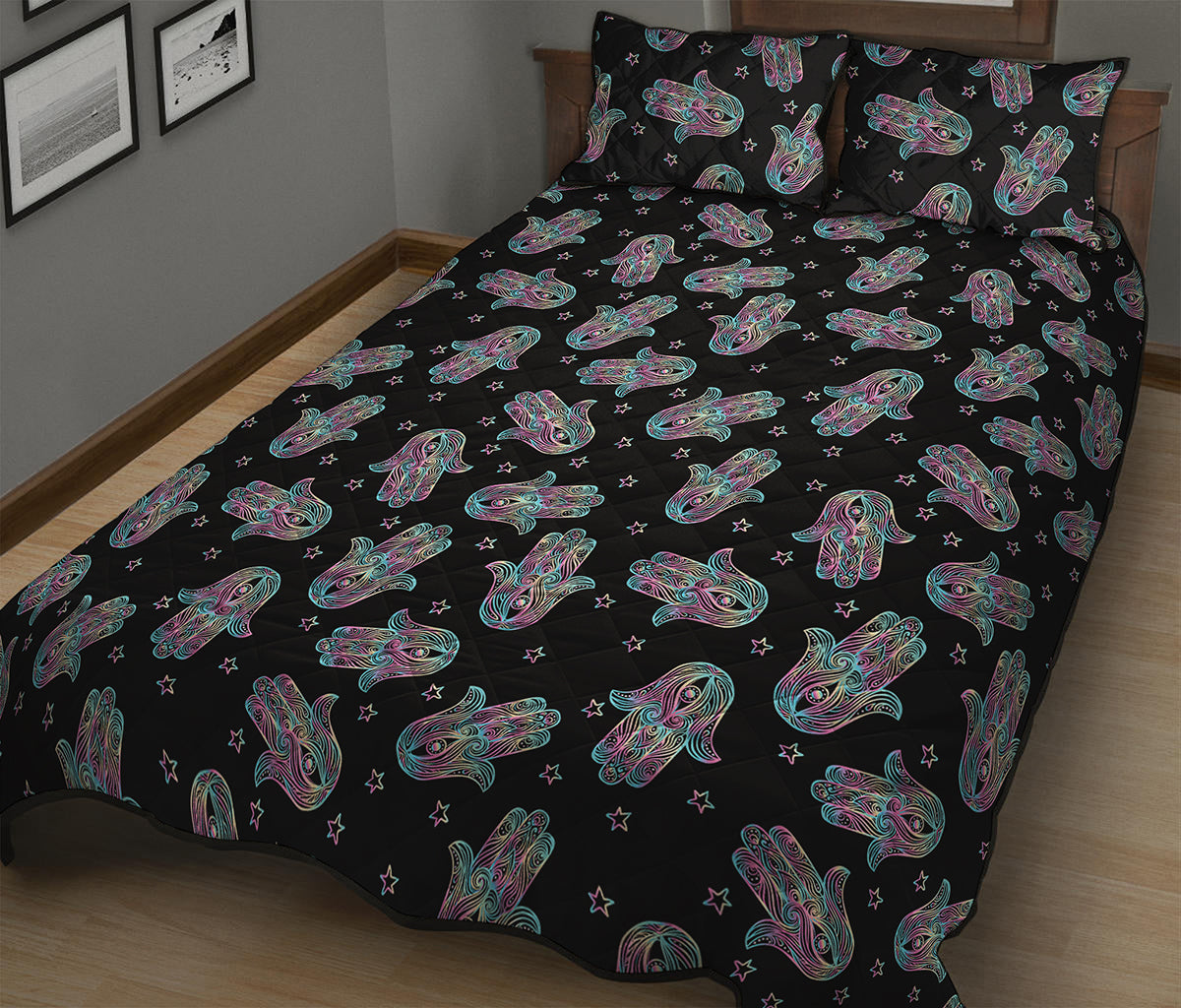 Colorful Hamsa Hand Print Quilt Bed Set