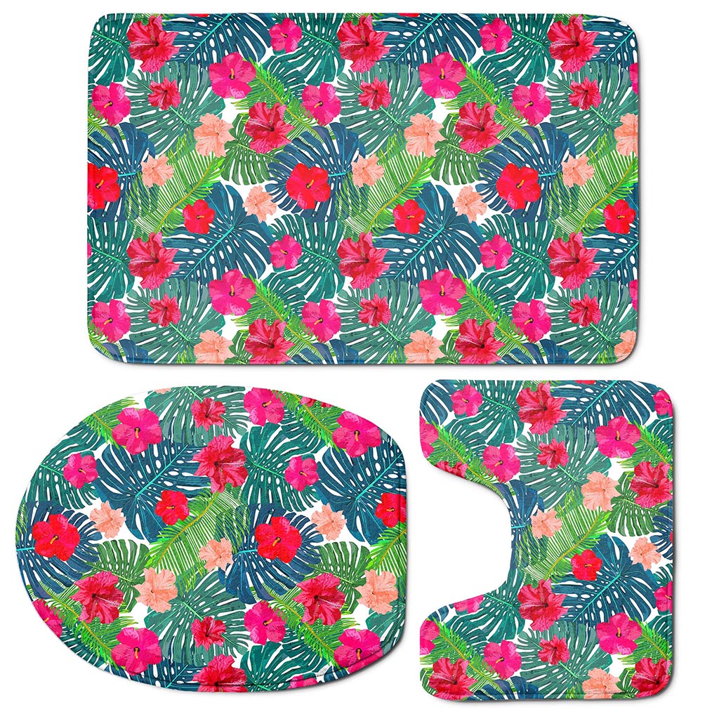 Colorful Hawaii Floral Pattern Print 3 Piece Bath Mat Set