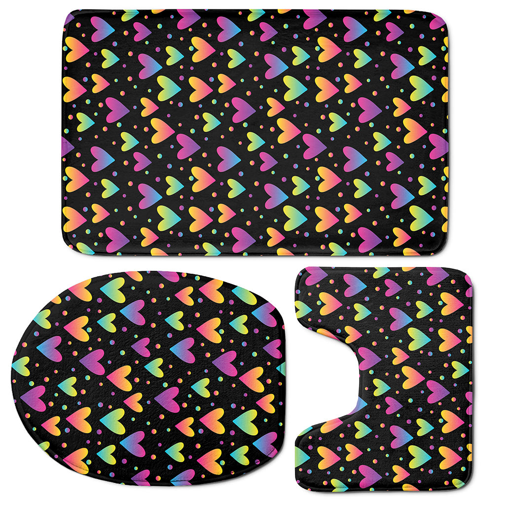Colorful Heart Pattern Print 3 Piece Bath Mat Set