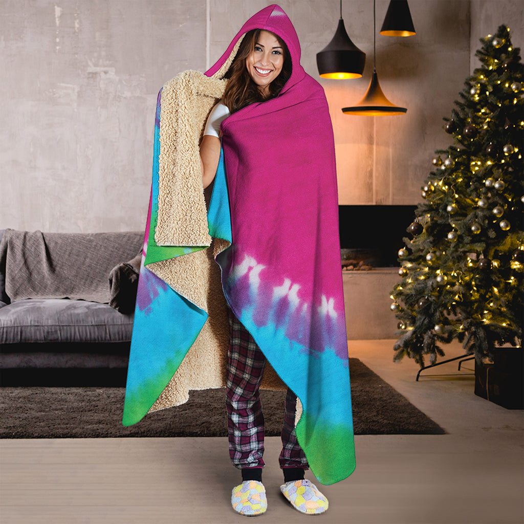 Colorful Heart Tie Dye Print Hooded Blanket