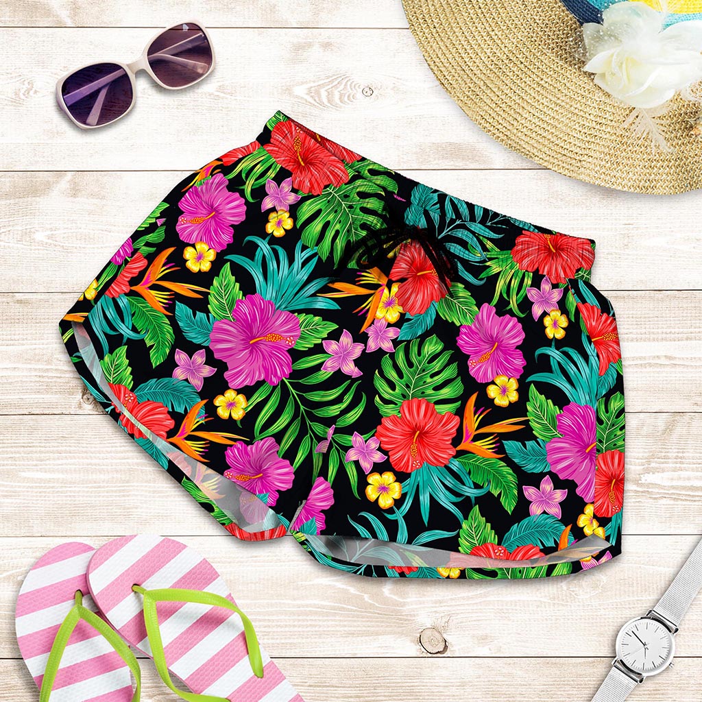 Colorful Hibiscus Flowers Pattern Print Women's Shorts