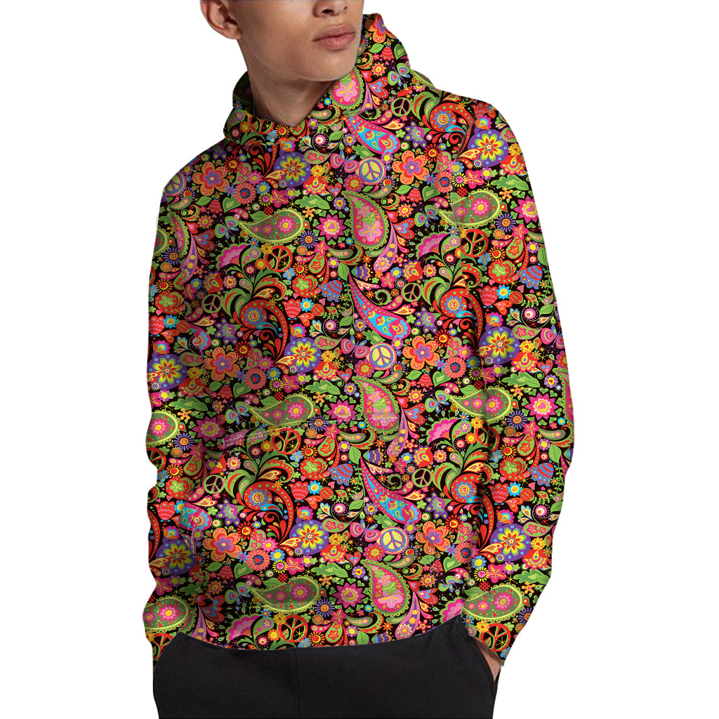 Colorful Hippie Peace Signs Print Pullover Hoodie