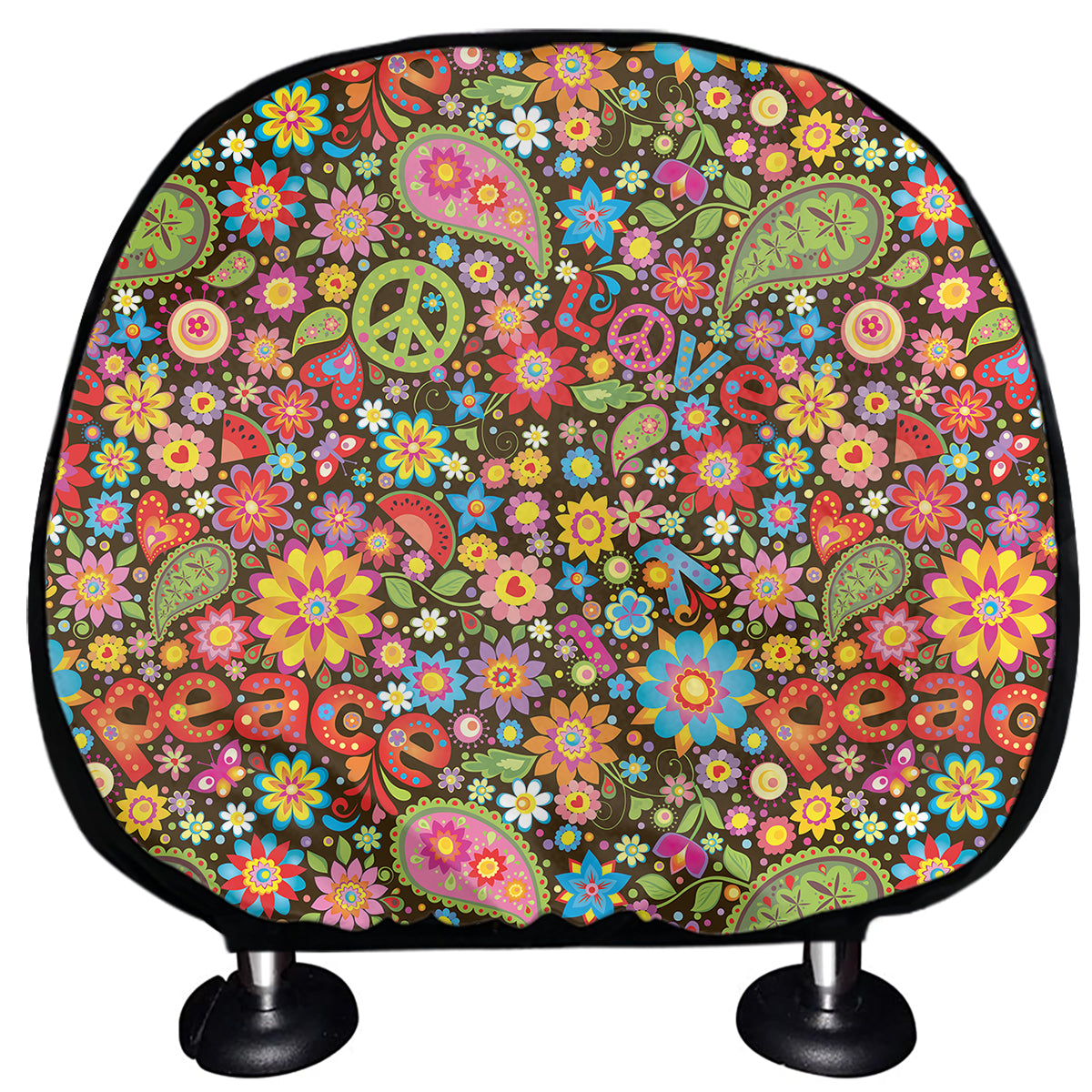 Colorful Hippie Peace Symbols Print Car Headrest Covers