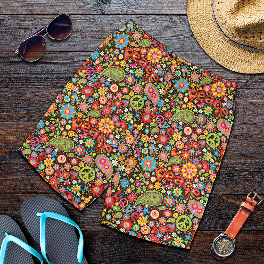 Colorful Hippie Peace Symbols Print Men's Shorts