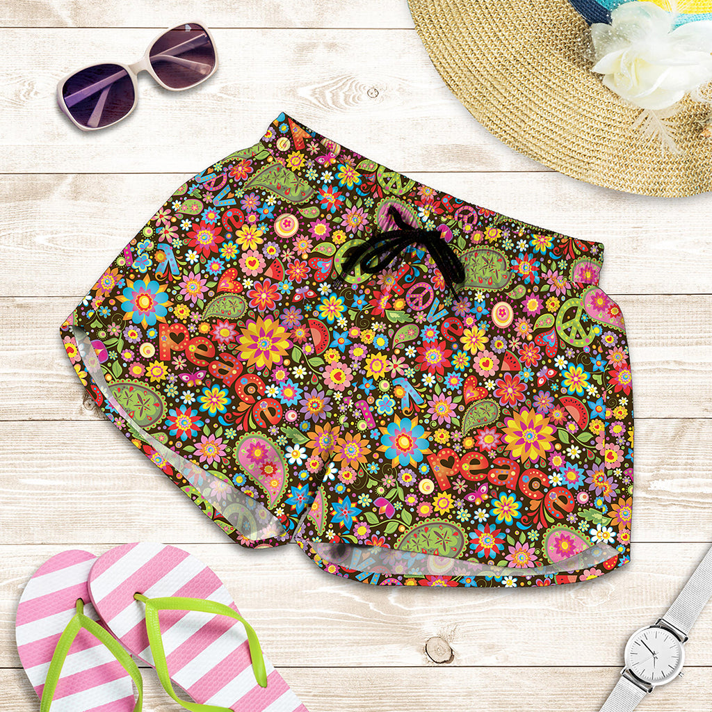 Colorful Hippie Peace Symbols Print Women's Shorts