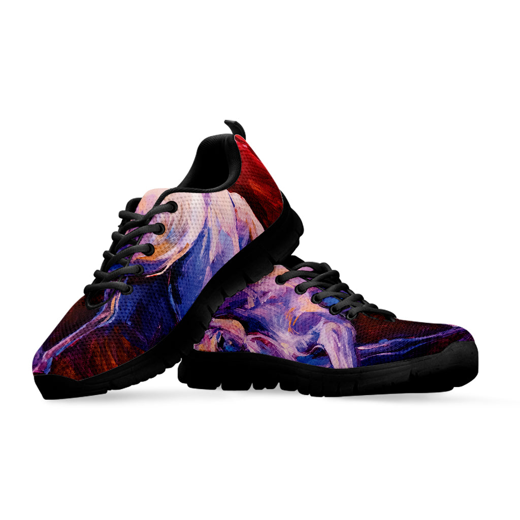 Colorful Horse Portrait Print Black Sneakers