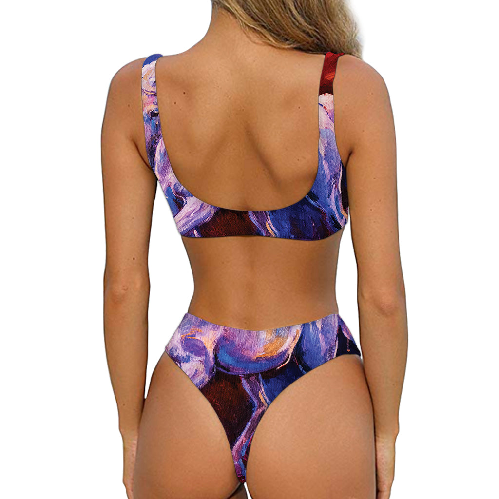 Colorful Horse Portrait Print Front Bow Tie Bikini