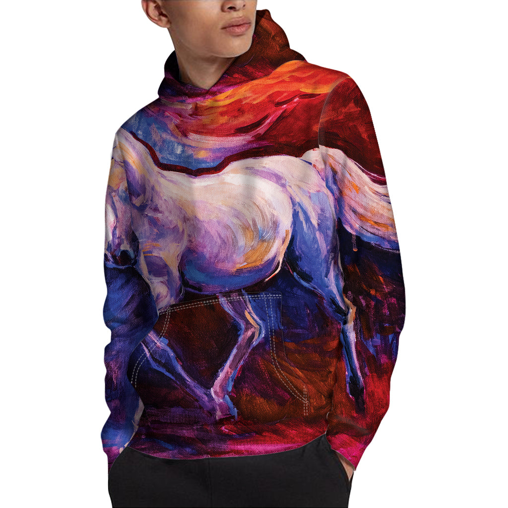 Colorful Horse Portrait Print Pullover Hoodie