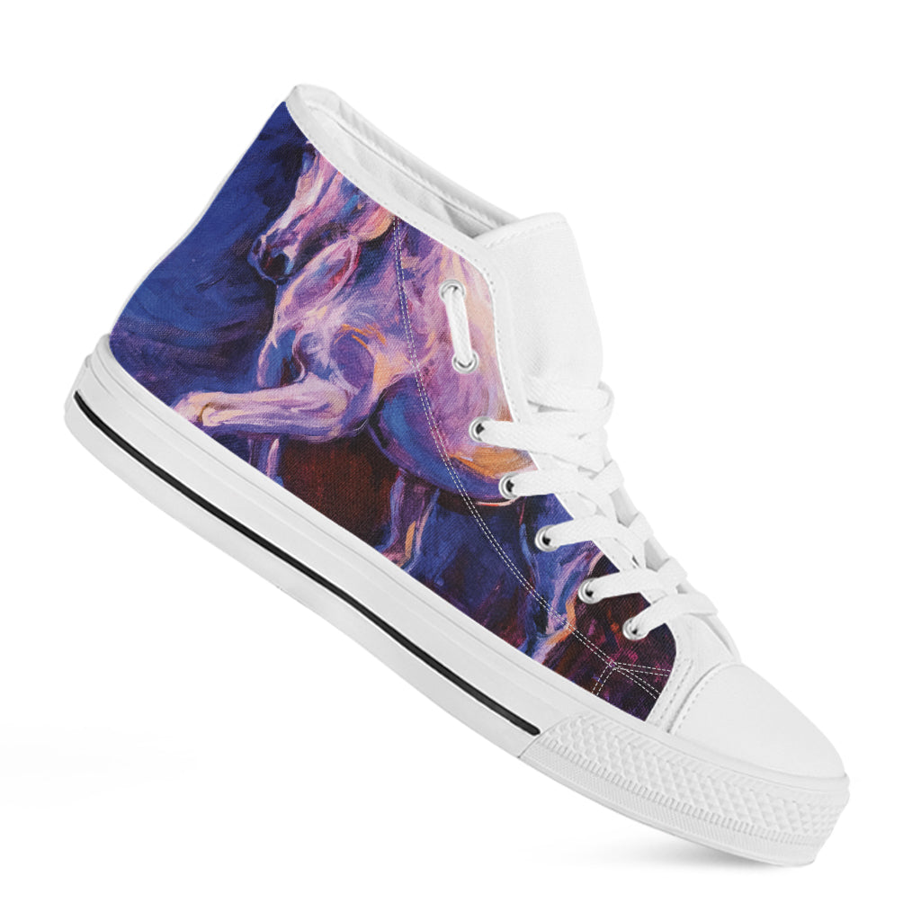 Colorful Horse Portrait Print White High Top Shoes