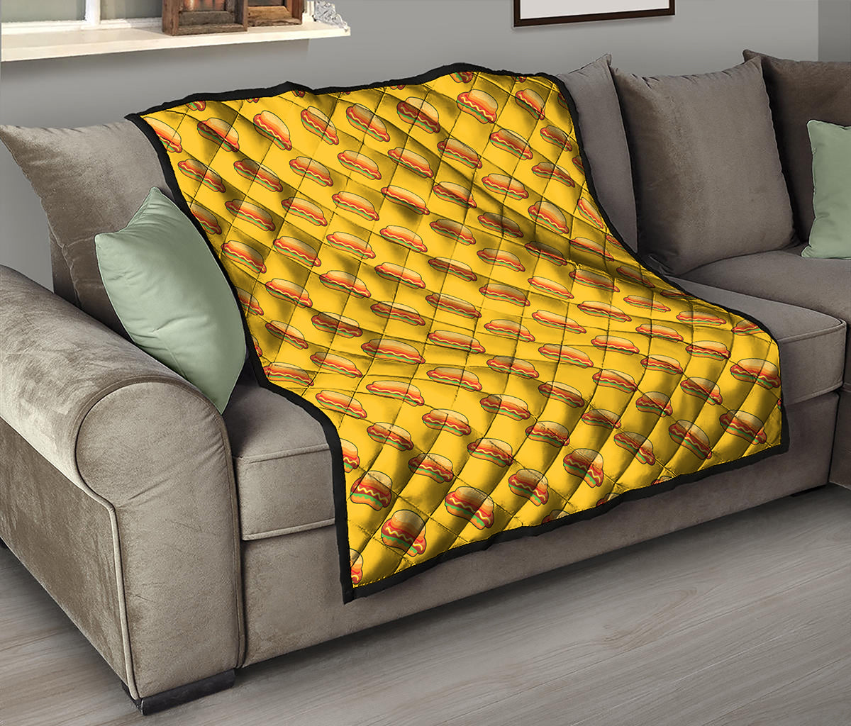 Colorful Hot Dog Pattern Print Quilt