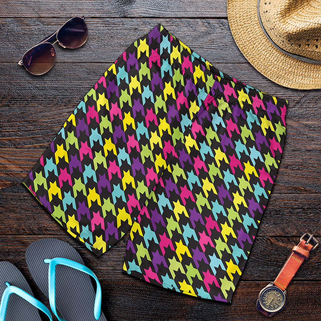 Colorful Houndstooth Pattern Print Men's Shorts