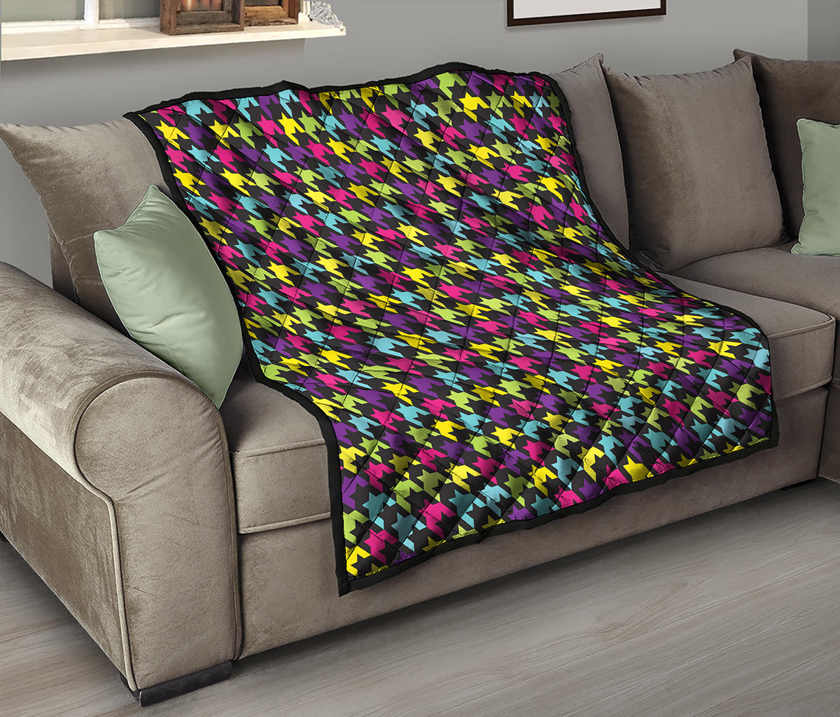 Colorful Houndstooth Pattern Print Quilt