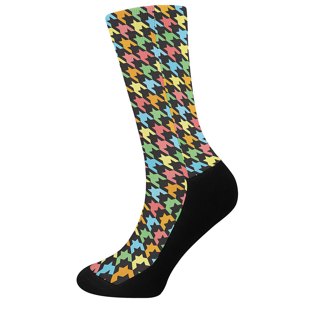 Colorful Houndstooth Print Crew Socks