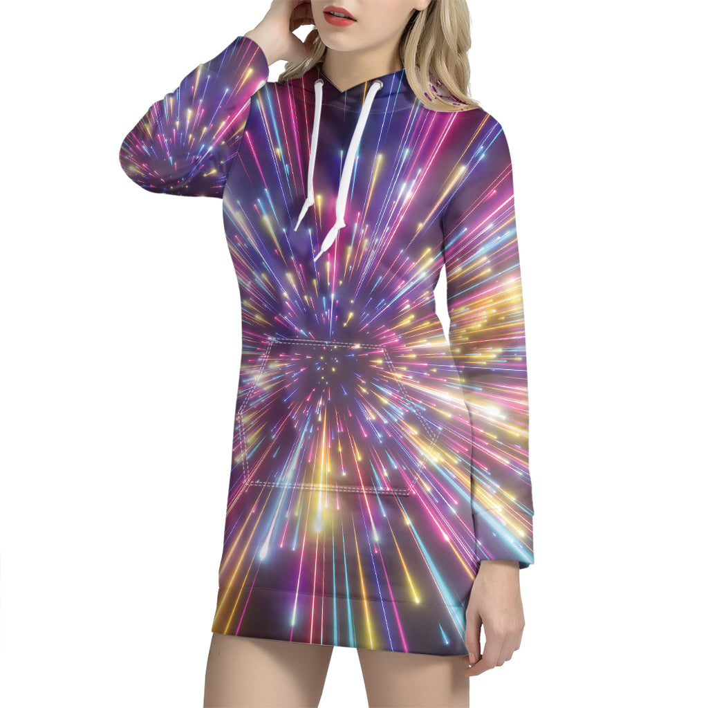 Colorful Hyperspace Print Hoodie Dress