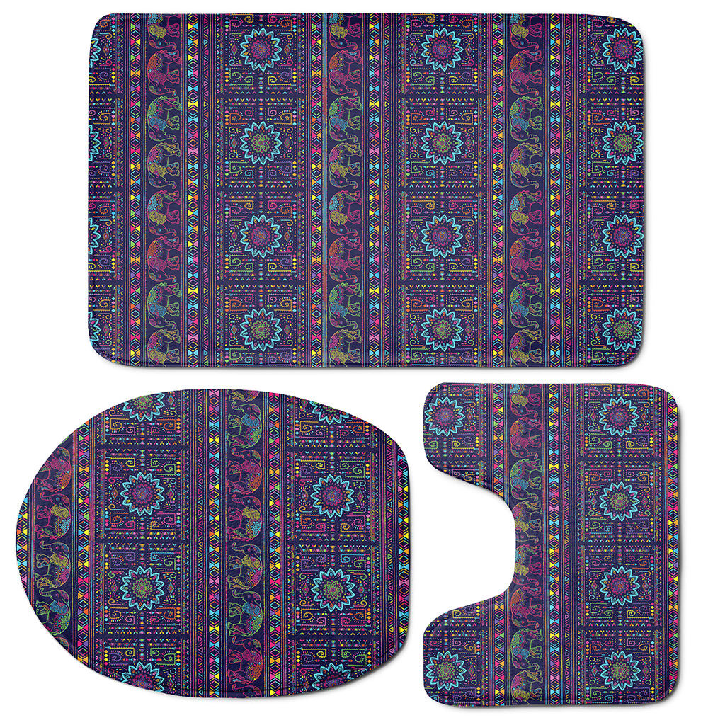 Colorful Indian Elephant Pattern Print 3 Piece Bath Mat Set