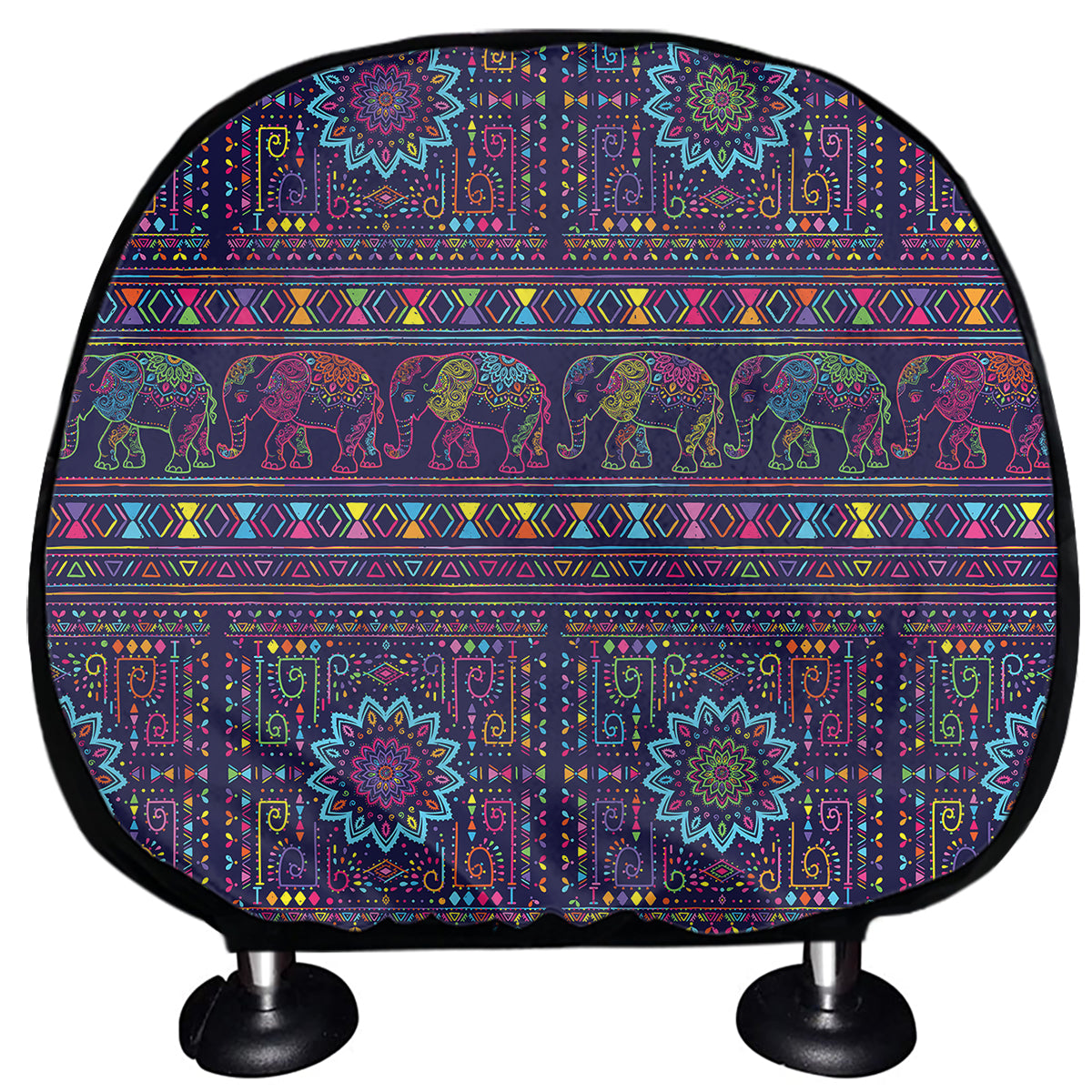 Colorful Indian Elephant Pattern Print Car Headrest Covers