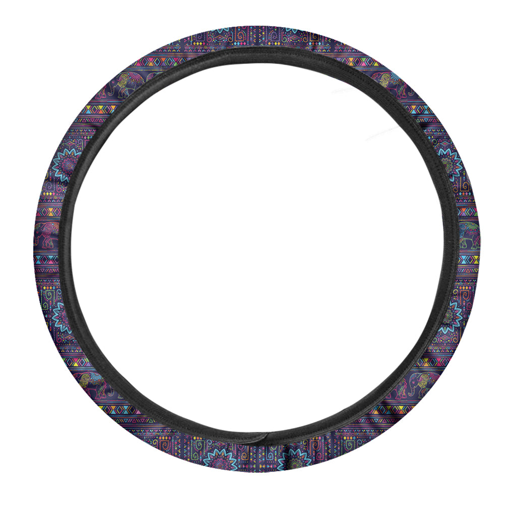 Colorful Indian Elephant Pattern Print Car Steering Wheel Cover