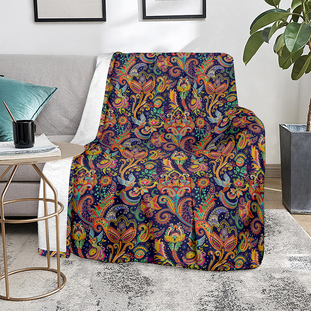 Colorful Indian Paisley Pattern Print Blanket