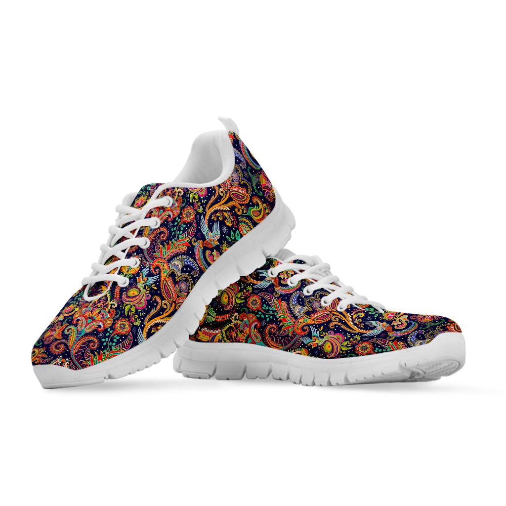 Colorful Indian Paisley Pattern Print White Sneakers