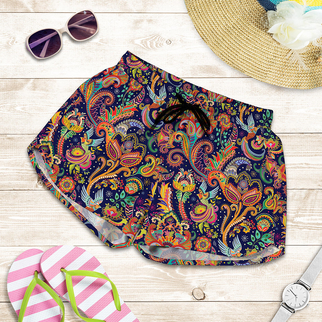 Colorful Indian Paisley Pattern Print Women's Shorts