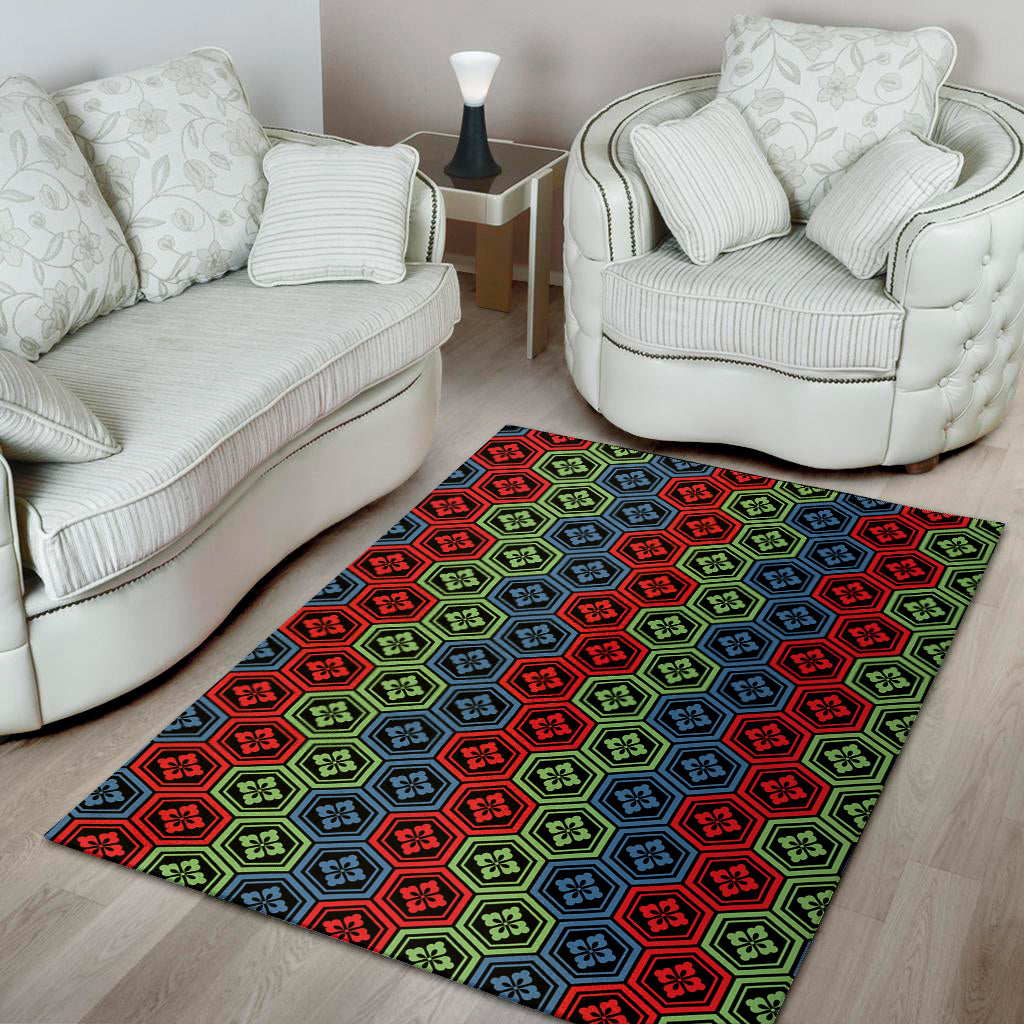Colorful Japanese Flower Pattern Print Area Rug