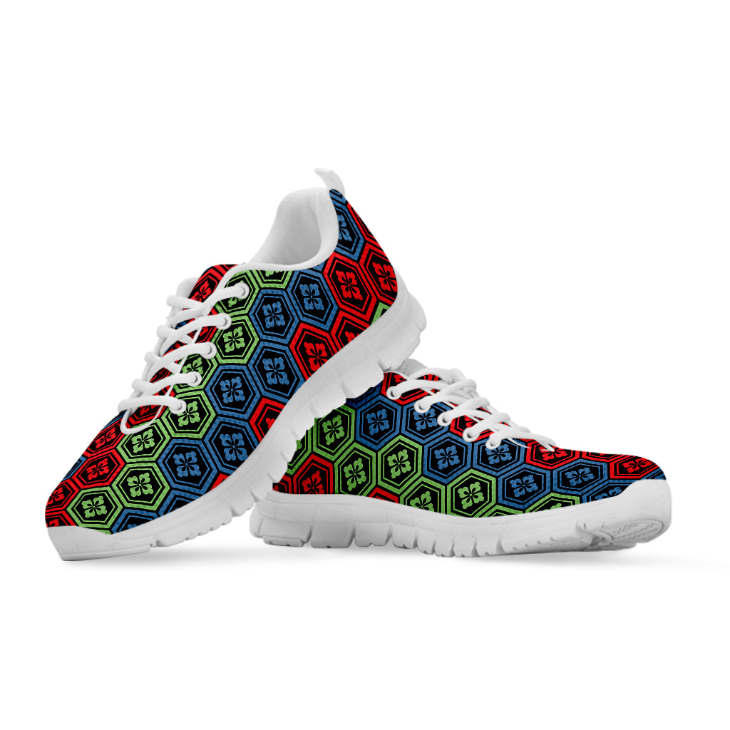Colorful Japanese Flower Pattern Print White Sneakers
