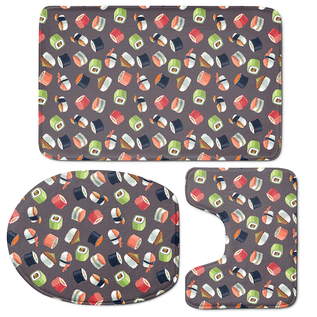 Colorful Japanese Sushi Pattern Print 3 Piece Bath Mat Set
