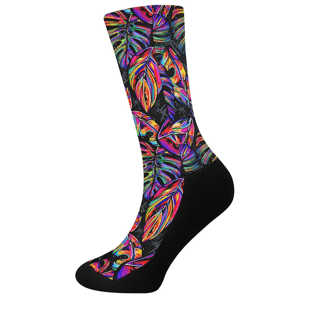 Colorful Leaf Tropical Pattern Print Crew Socks