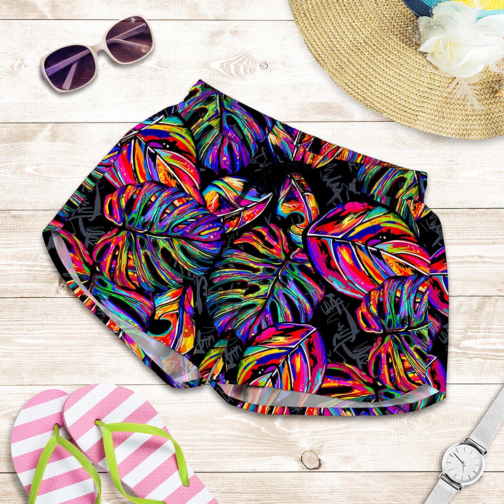 Colorful Leaf Tropical Pattern Print Women's Shorts