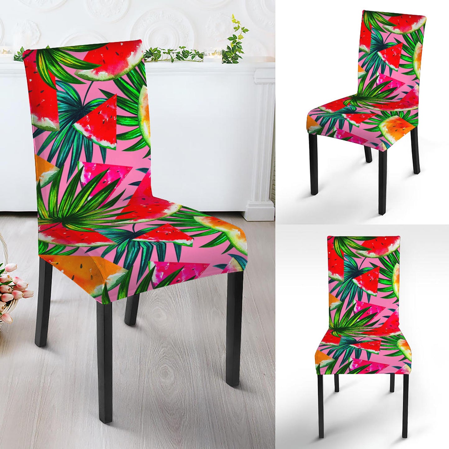 Colorful Leaf Watermelon Pattern Print Dining Chair Slipcover