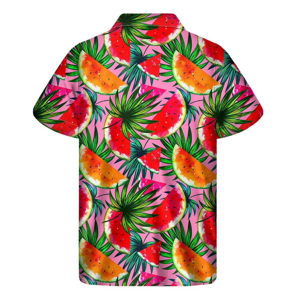 Colorful Leaf Watermelon Pattern Print Men's Short Sleeve Shirt