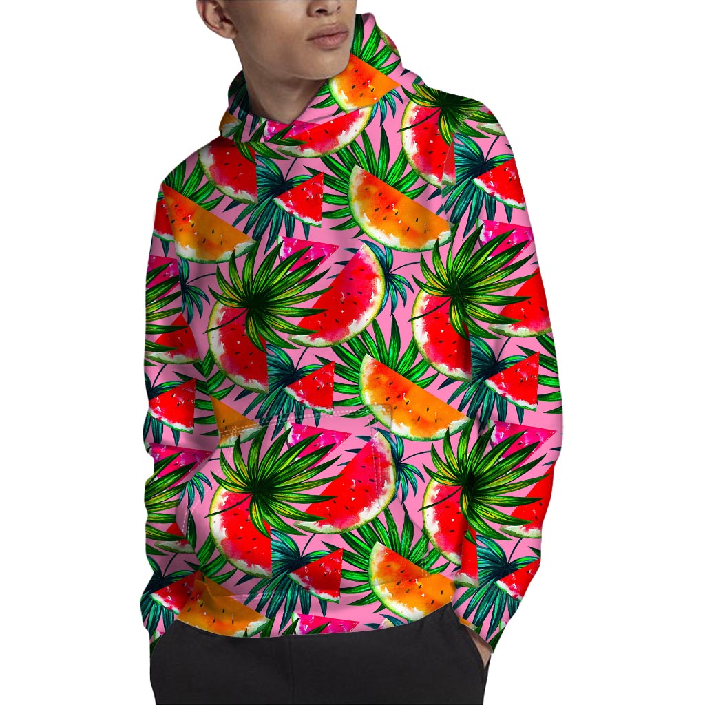 Colorful Leaf Watermelon Pattern Print Pullover Hoodie